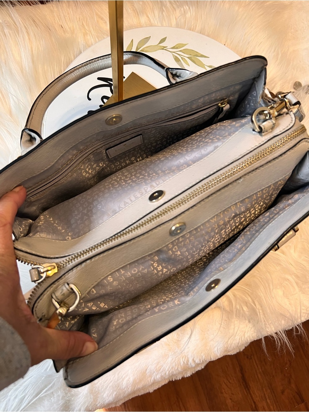kate spade gray Patent Leather Satchel with Gold Hardware crossbody bag - Picture 10 of 17